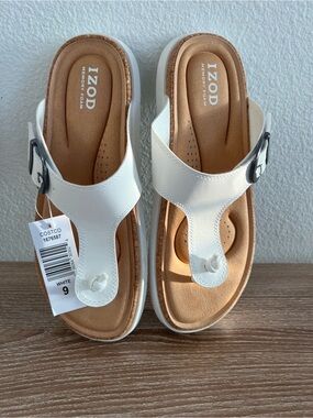 Izod White Thong Sandals with Buckle Accent size 9